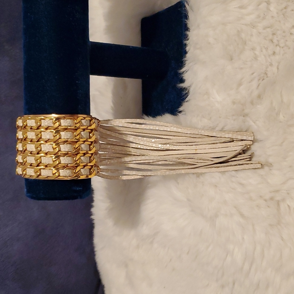 Henri Bendel East Hampton Fringe Cuff Bracelet - White & Rose Gold